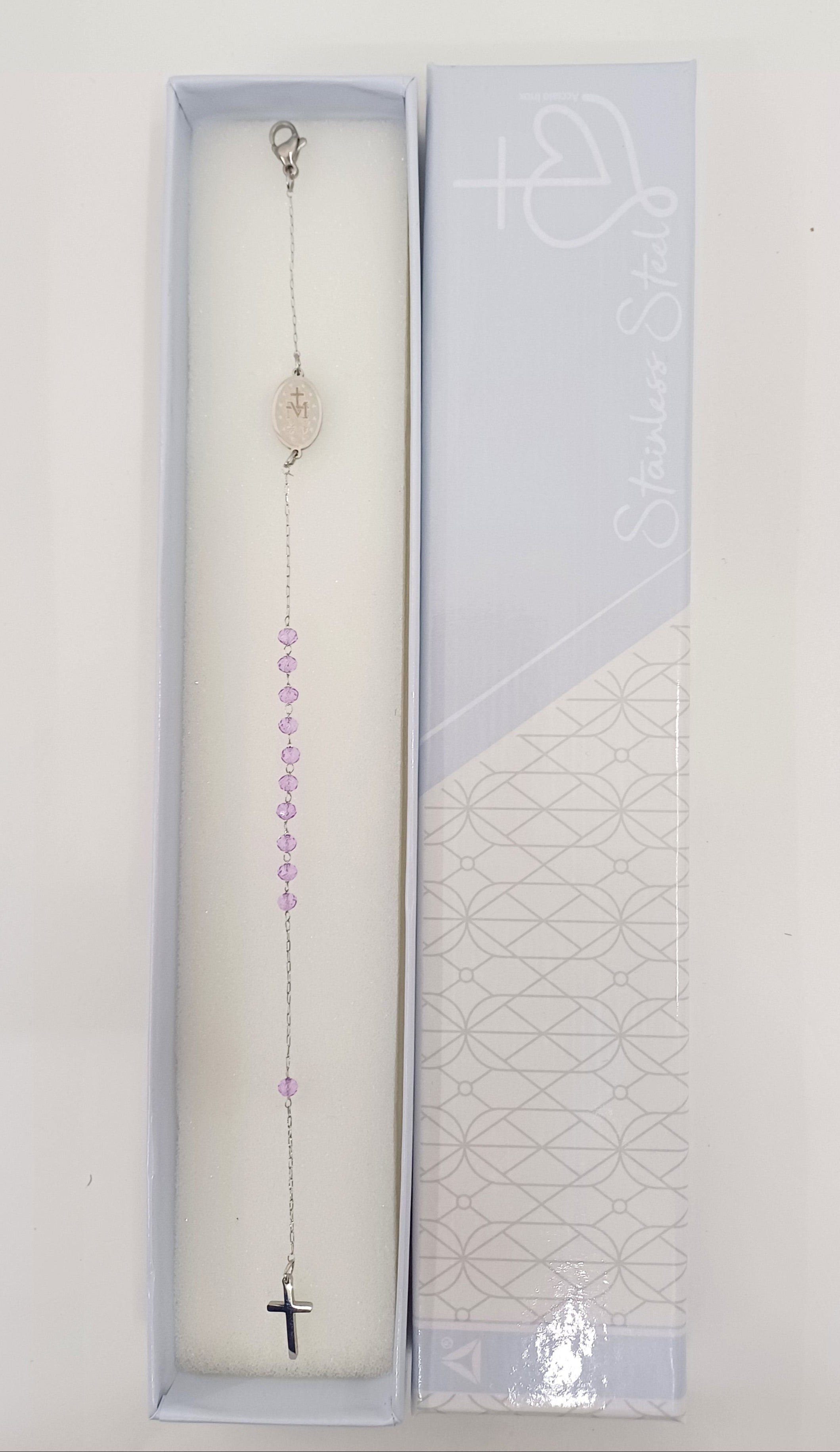Bracciale rosario acciaio e cristalli
