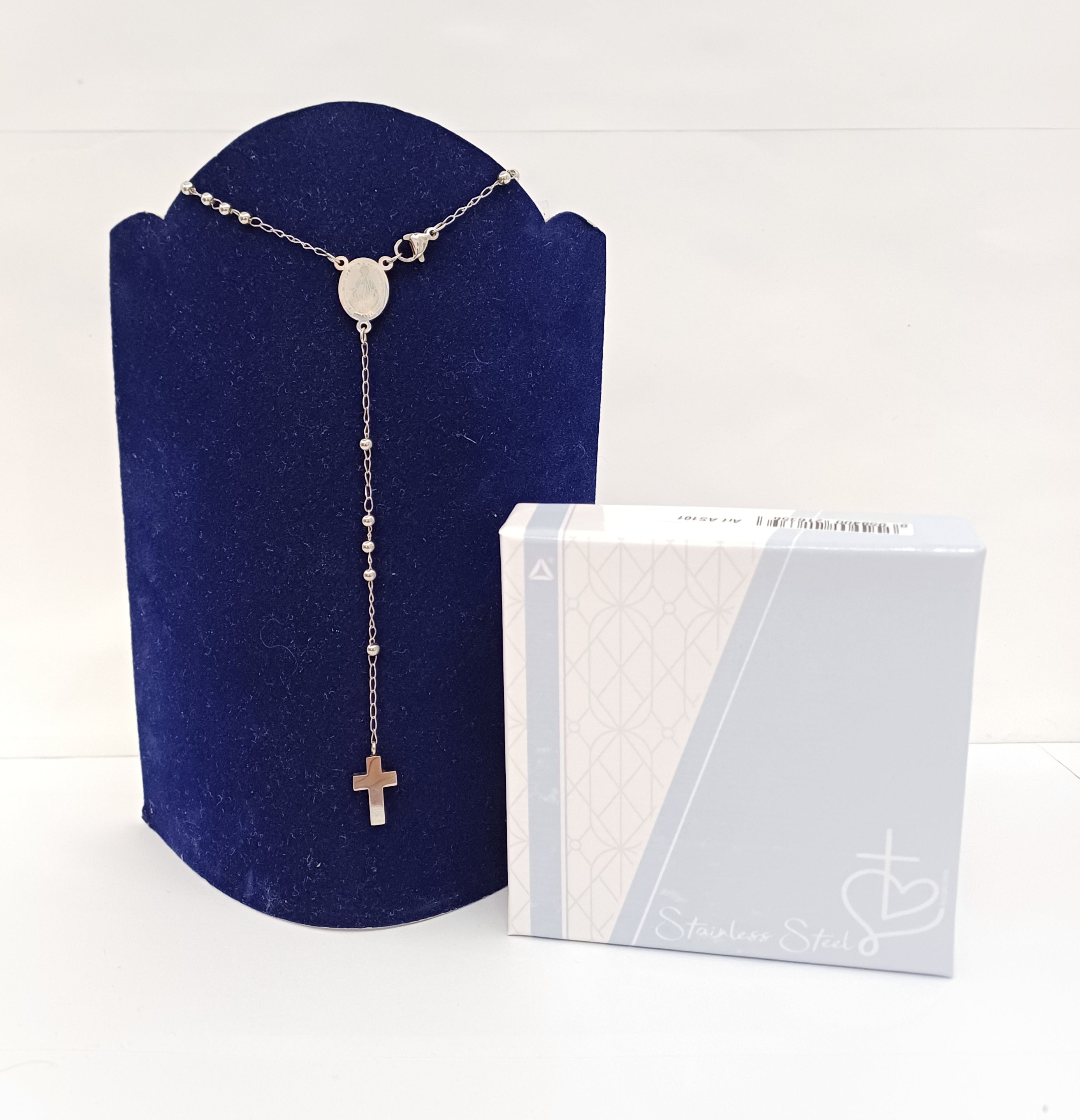 Collana rosario acciaio con medaglia miracolosa