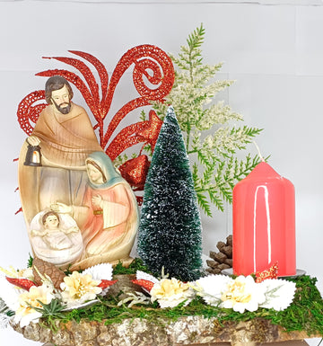 Composizione con Natività effetto legno e candela