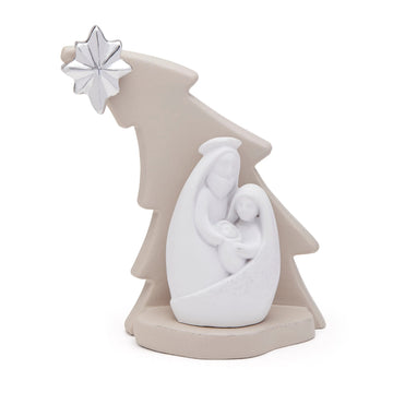Natività in resina bianca con albero stilizzato tortora