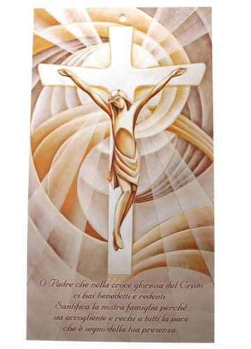 Benedizione con immagine oro a caldo. Crocifisso stilizzato