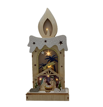 Candela legno con natività e luce led