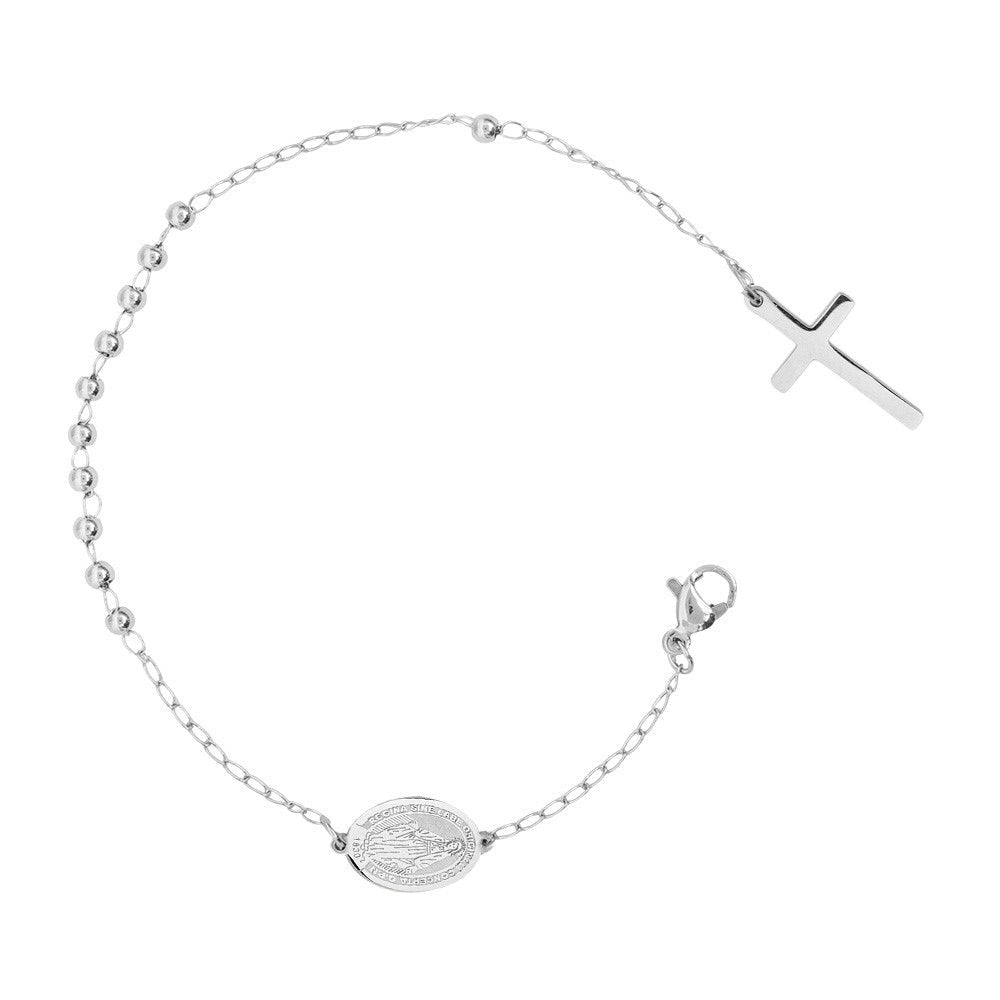 Bracciale acciaio con medaglia miracolosa e croce