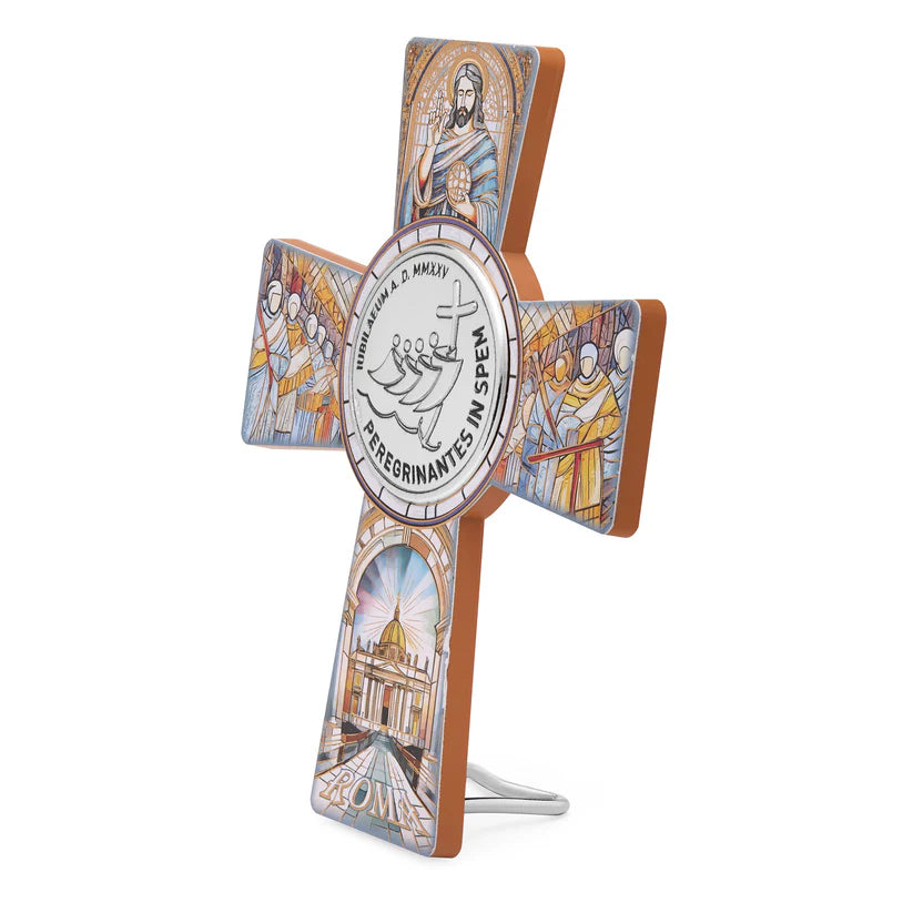 Croce Giubileo con placca argento miro silver