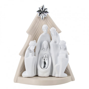 Natività in resina con re magi e albero stilizzato
