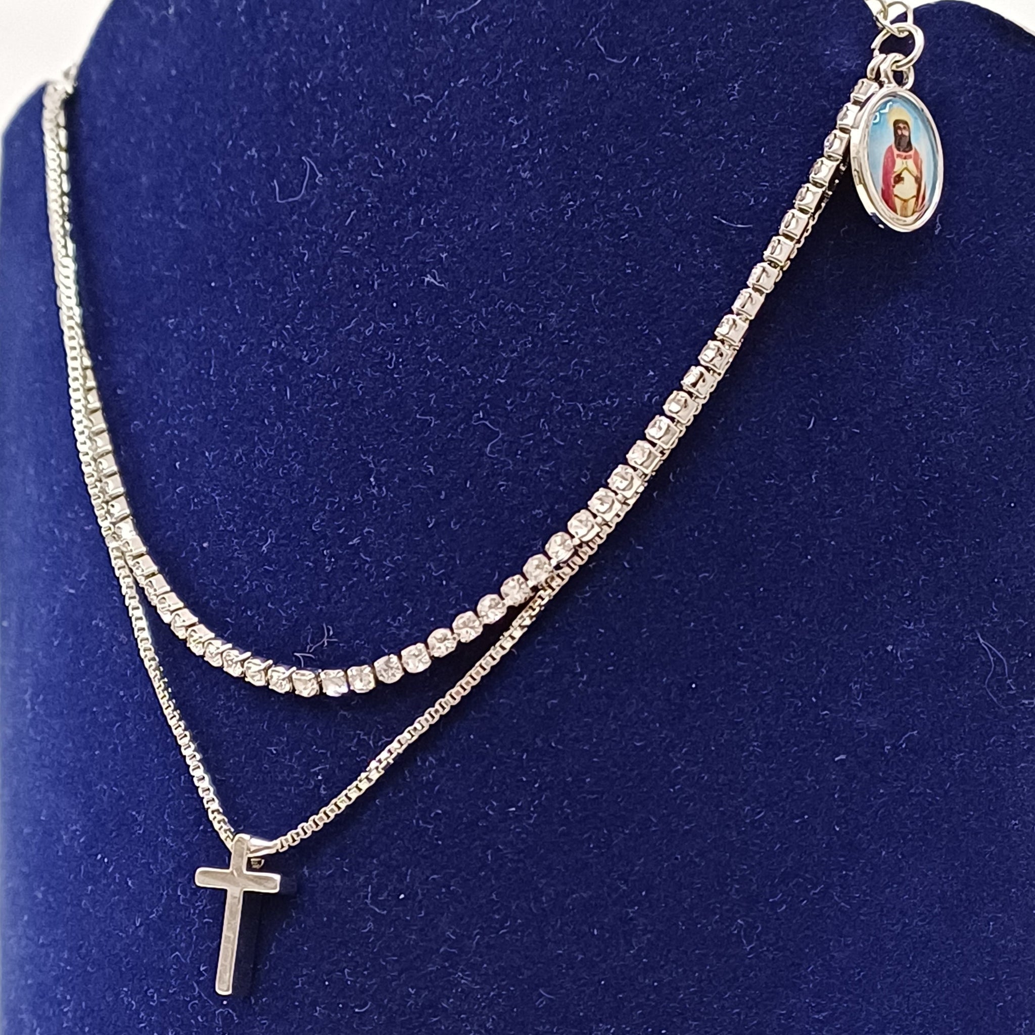 Bracciale doppio filo strass con San Giovanni  Battista Angri