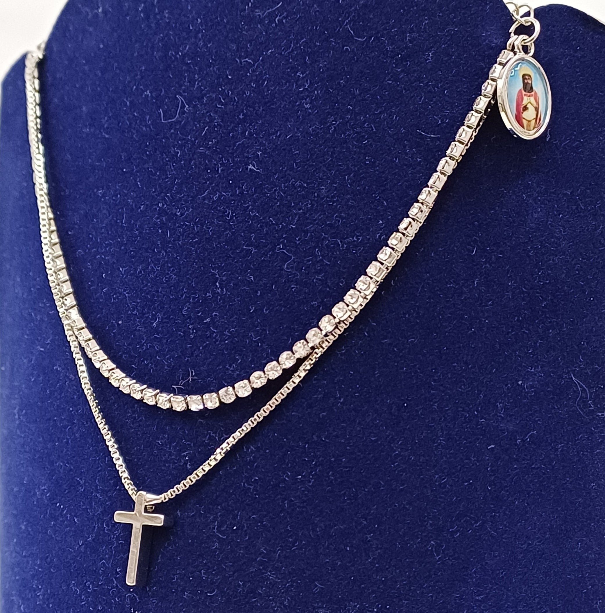 Bracciale doppio filo strass con San Giovanni  Battista Angri