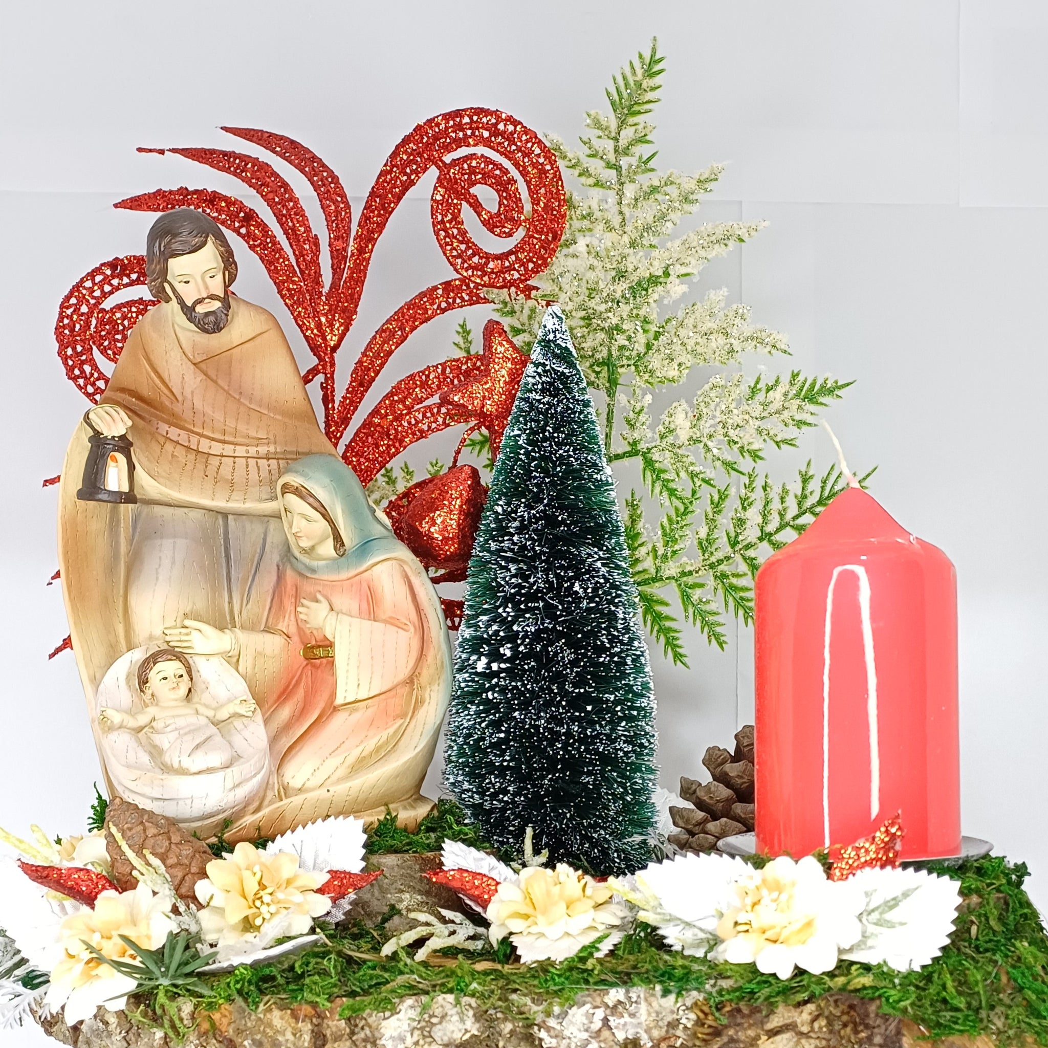 Composizione con Natività effetto legno e candela