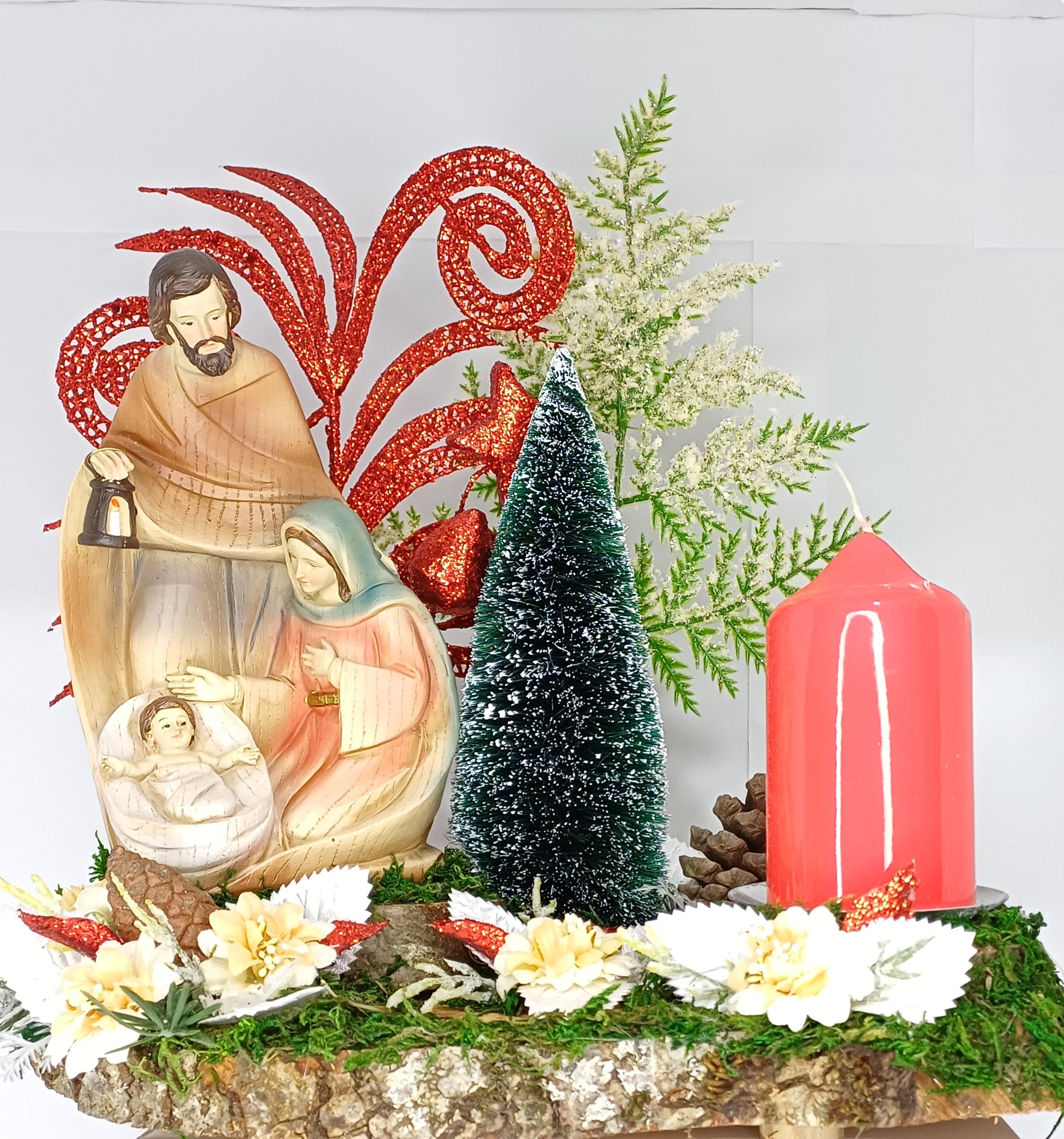 Composizione con Natività effetto legno e candela