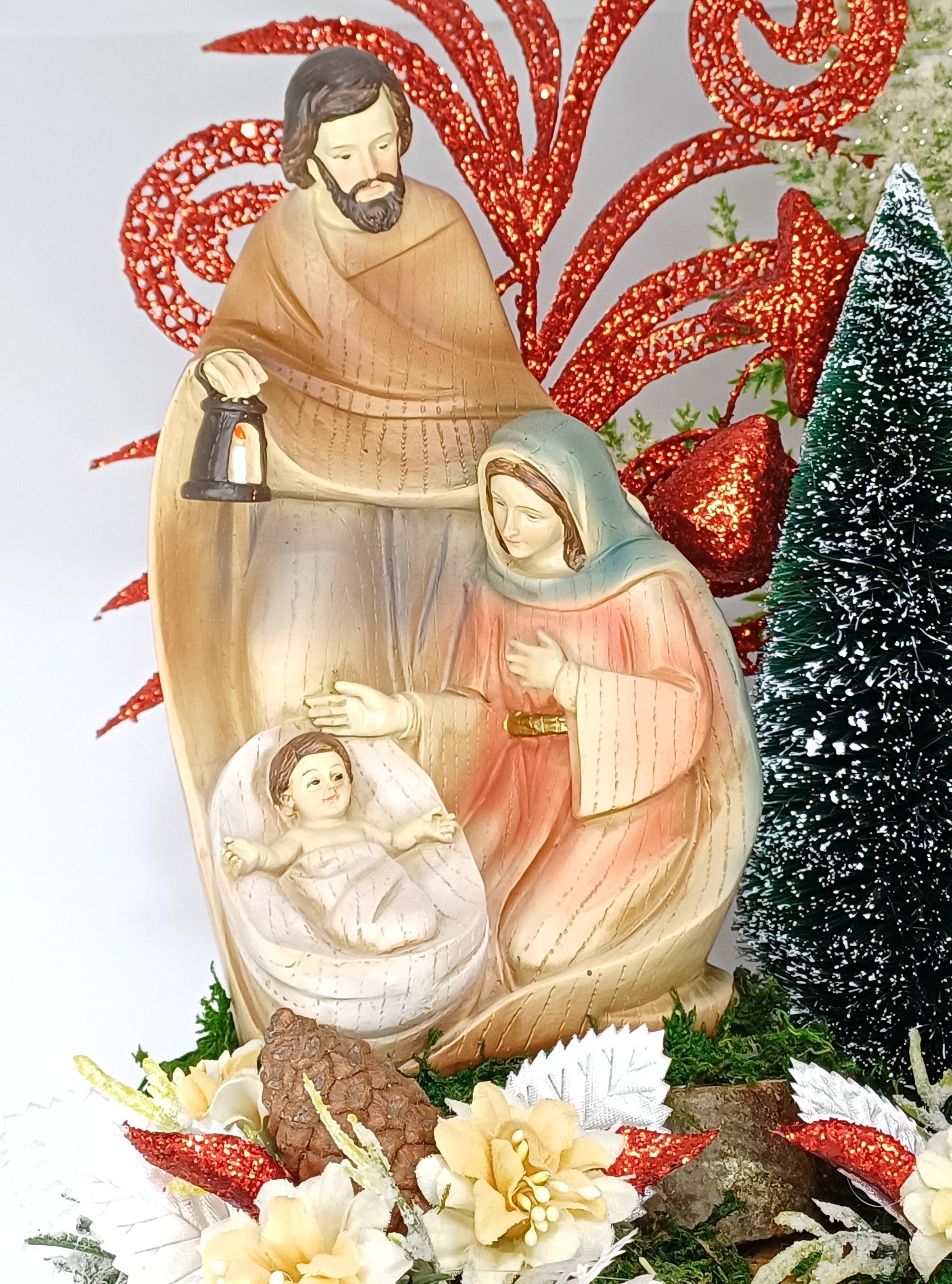 Composizione con Natività effetto legno e candela