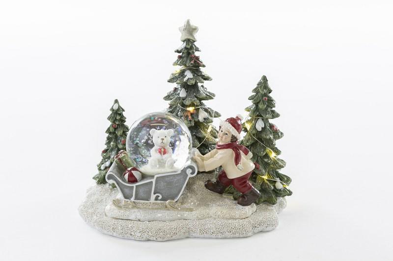 Paesaggio Natalizio con bimbo e slitta con led