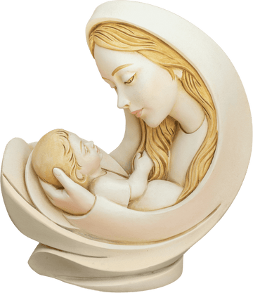 Statuetta Madonna con Bambino in resina dipinta a mano