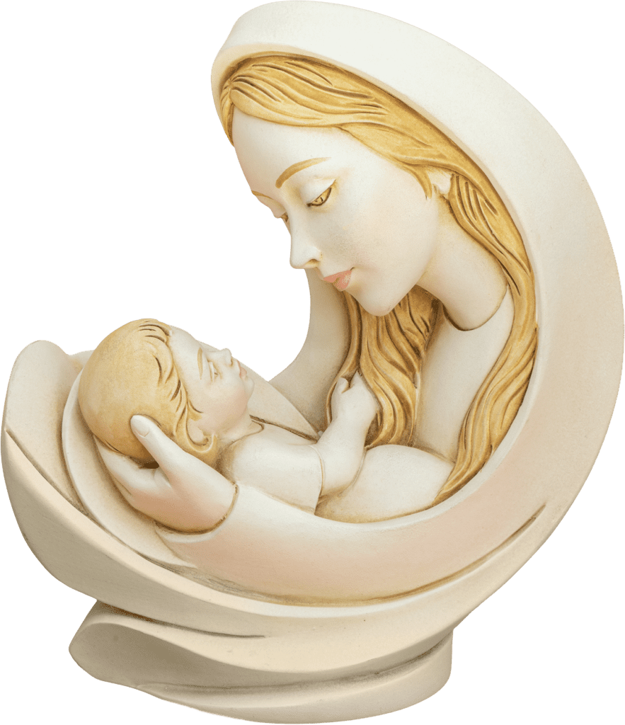 Statuetta Madonna con Bambino in resina dipinta a mano