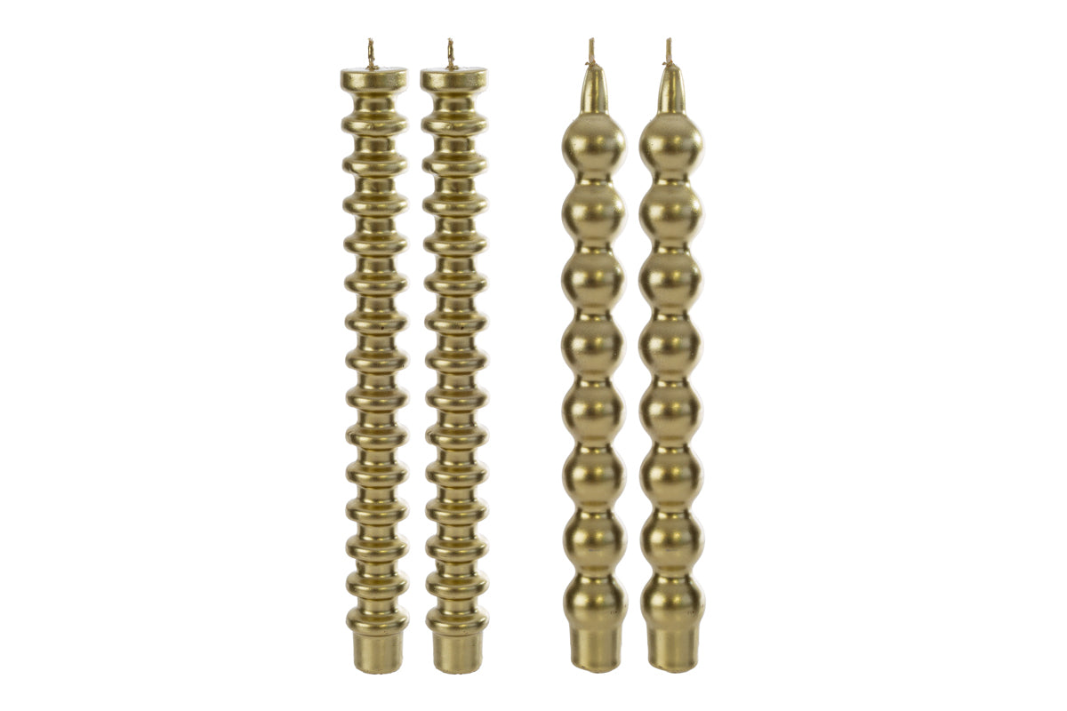 set 2 pezzi candela sagomate oro