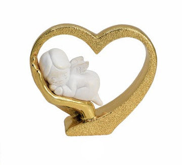Cuore dorato in resina con angelo cm 7