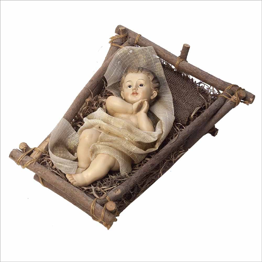 Gesù Bambino in culla di legno cm 14
