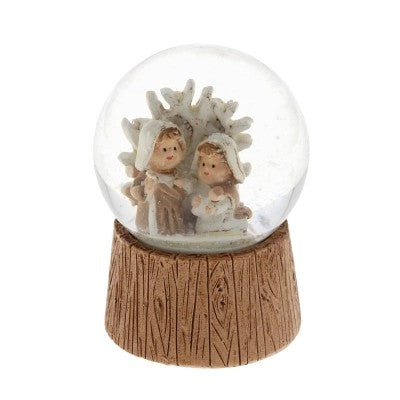 Presepe in sfera di vetro con neve e albero della vita