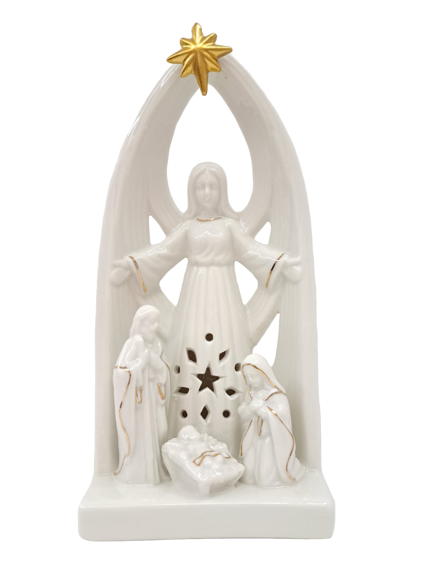 Natività con angelo porcellana lucida con led