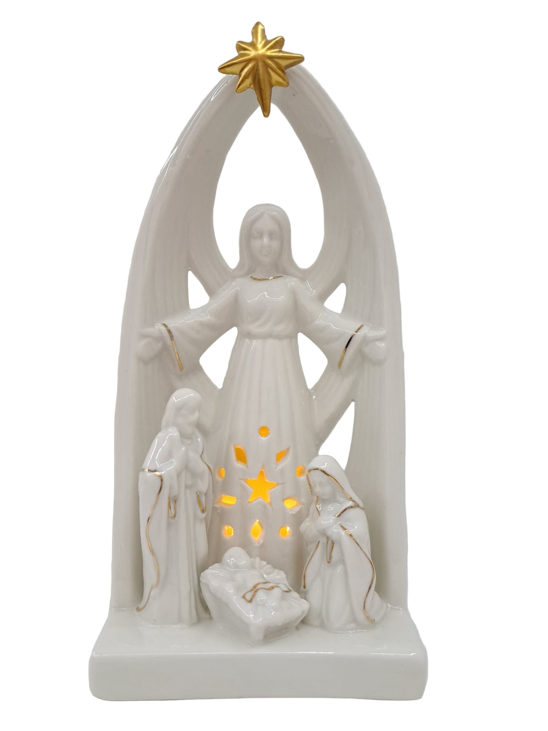 Natività con angelo porcellana lucida con led