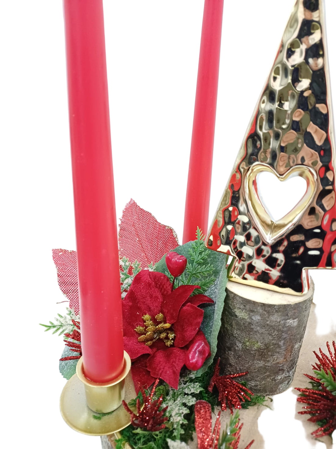 Corona Avvento albero dorato decoro rosso