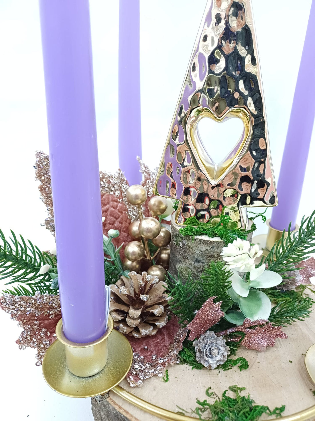 Corona Avvento albero dorato decoro rosa