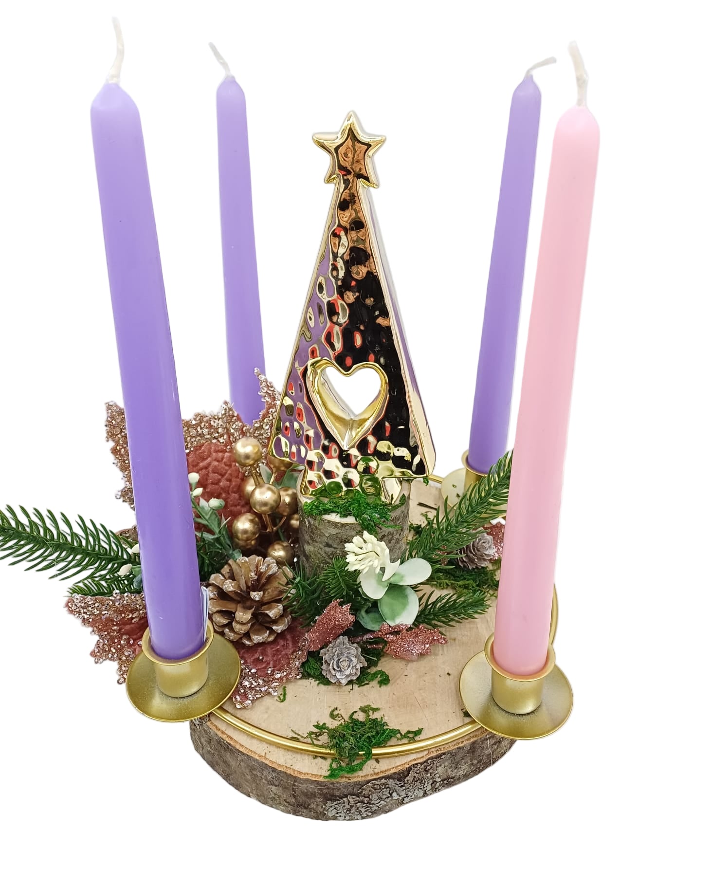 Corona Avvento albero dorato decoro rosa