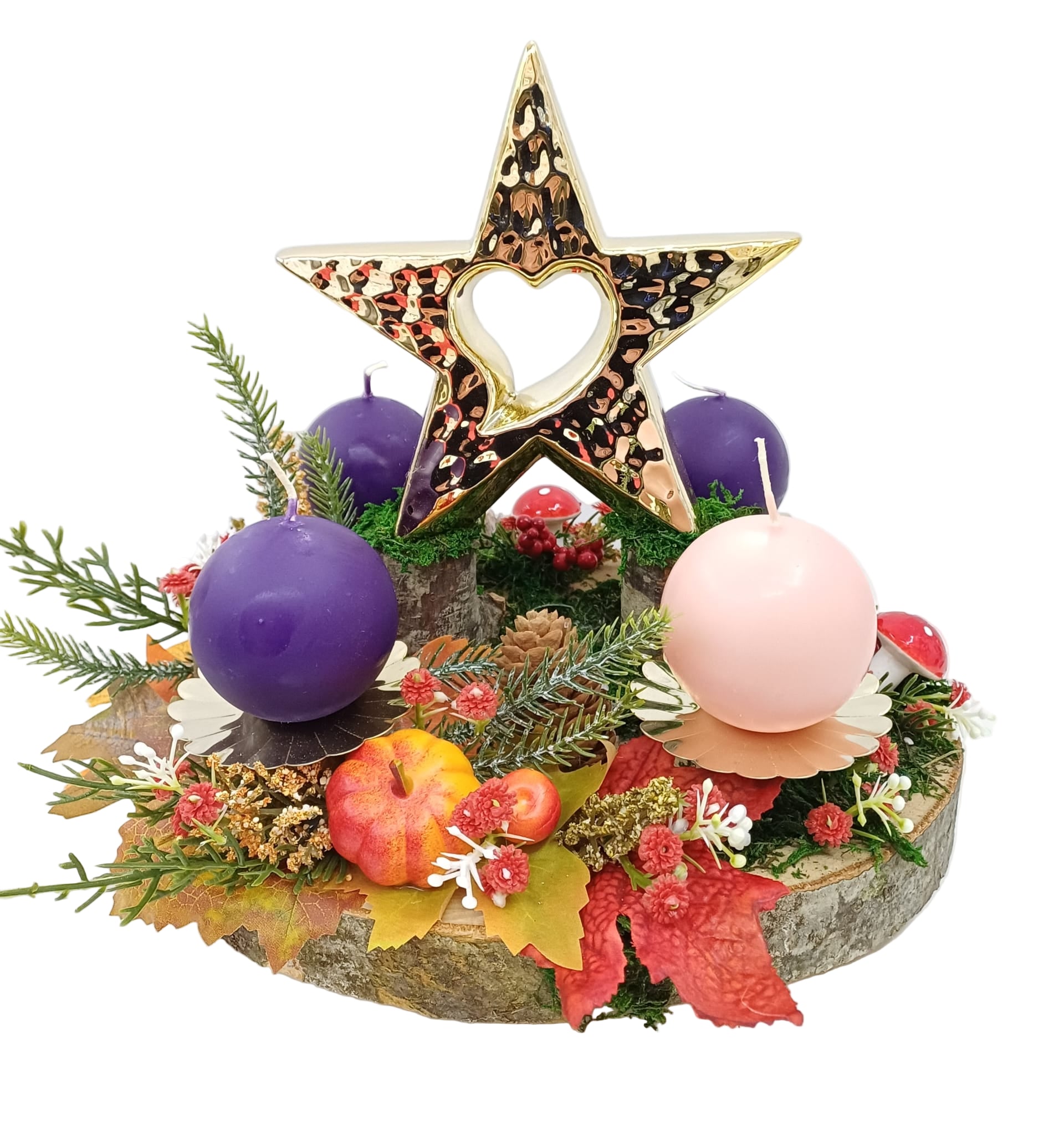 Corona Avvento stella dorata decoro autunnale