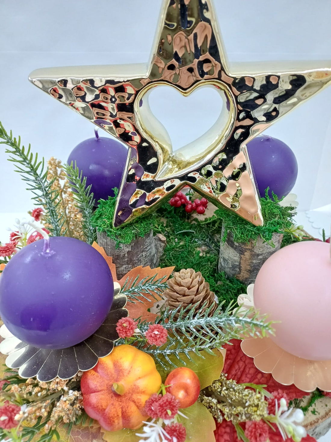 Corona Avvento stella dorata decoro autunnale