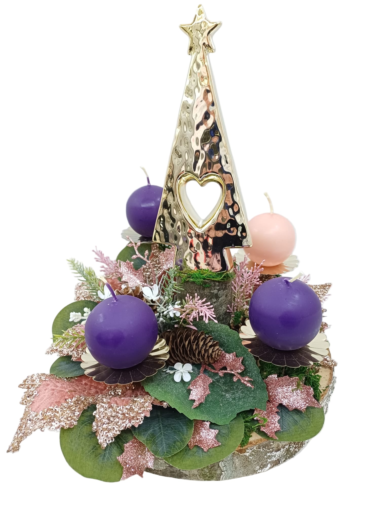 Corona Avvento albero dorato decoro rosa