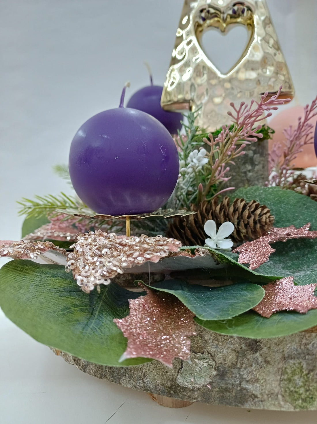 Corona Avvento albero dorato decoro rosa