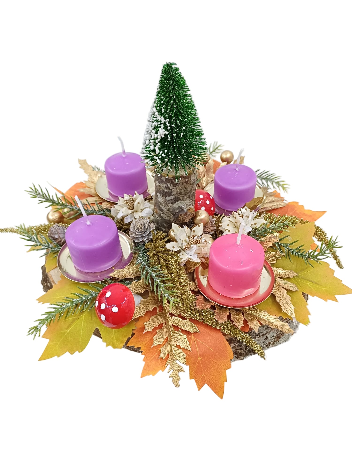 Corona Avvento con alberello e decoro autunnale