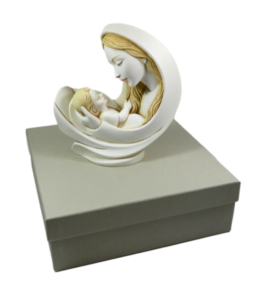 Statuetta Madonna con Bambino in resina dipinta a mano