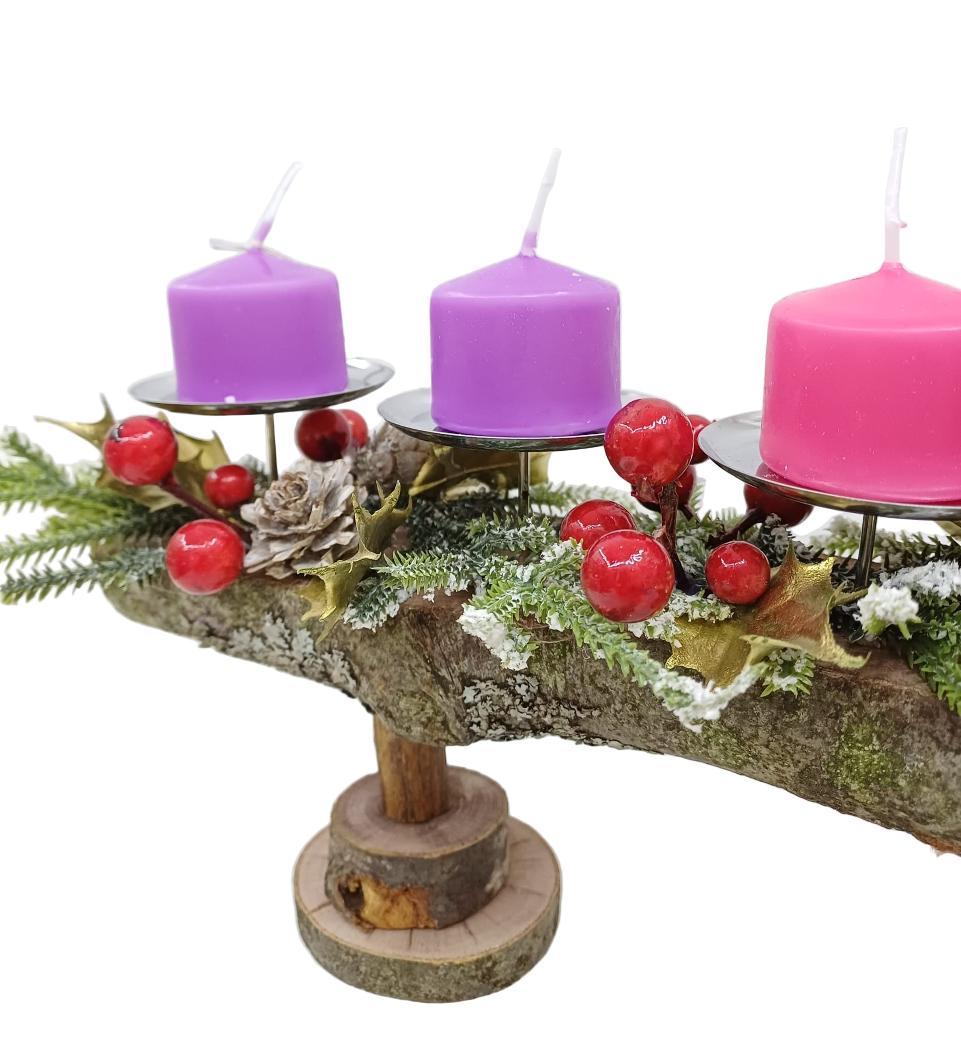 Corona Avvento tronchetto  e fiocco