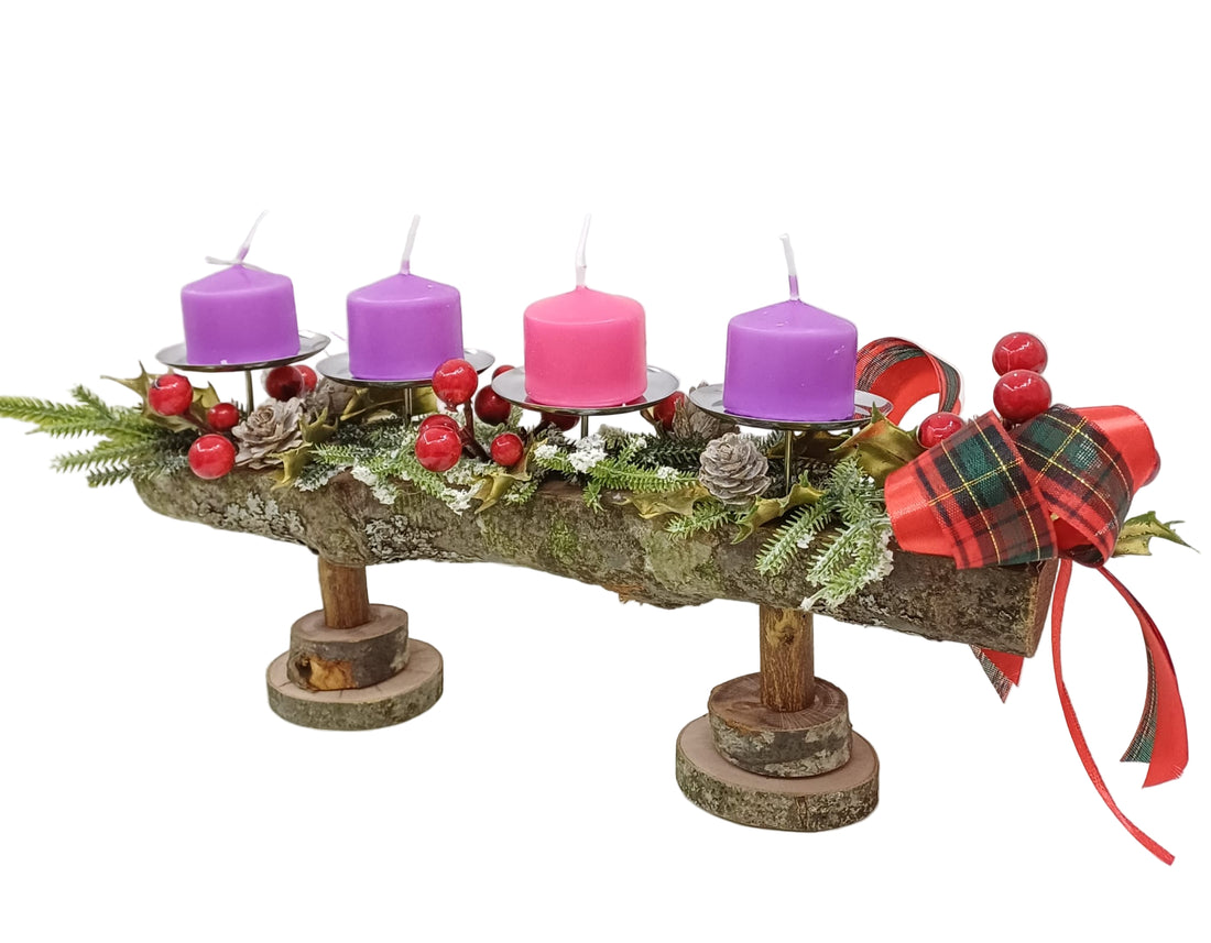 Corona Avvento tronchetto  e fiocco