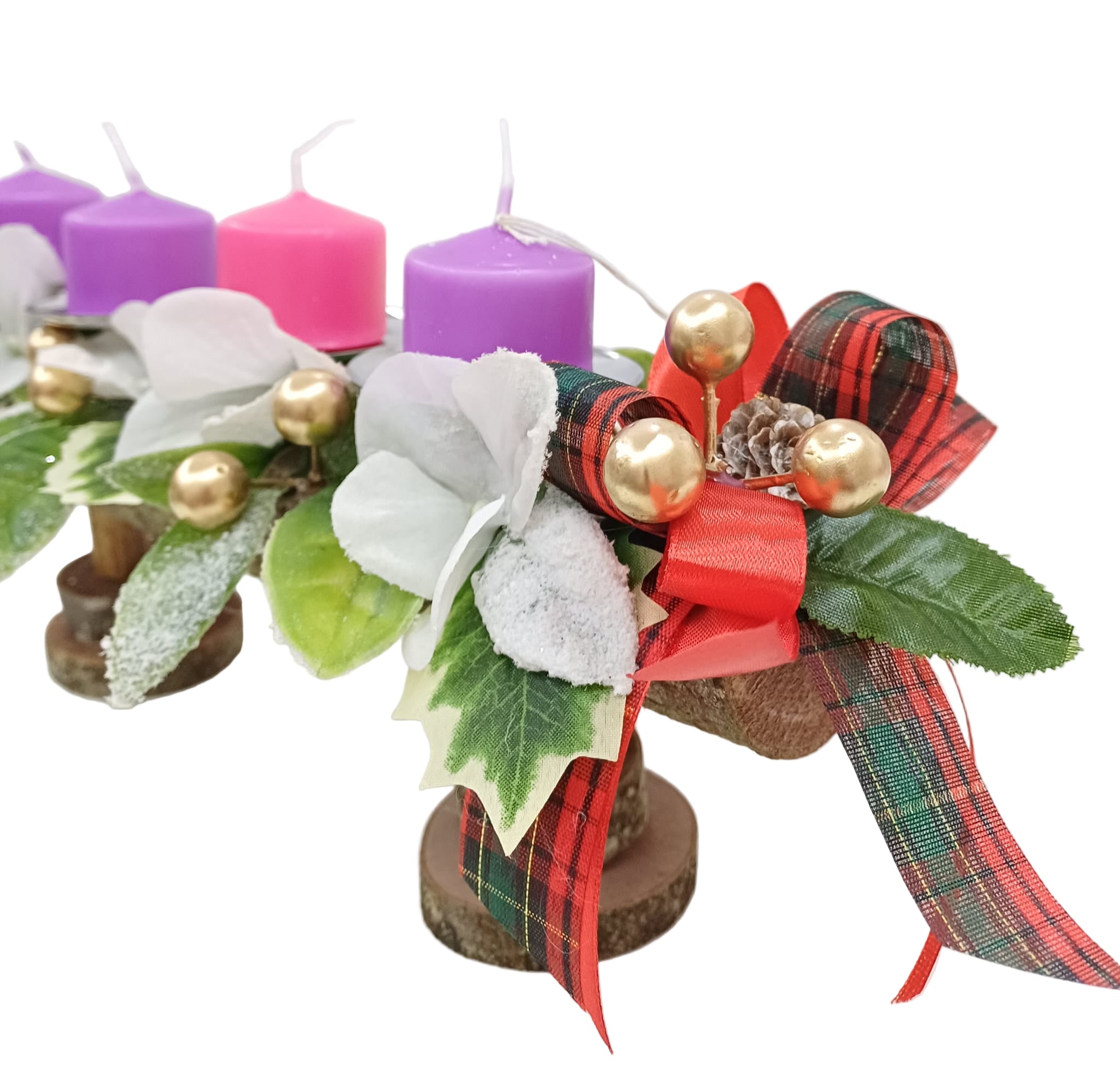 Corona Avvento tronchetto  e fiocco