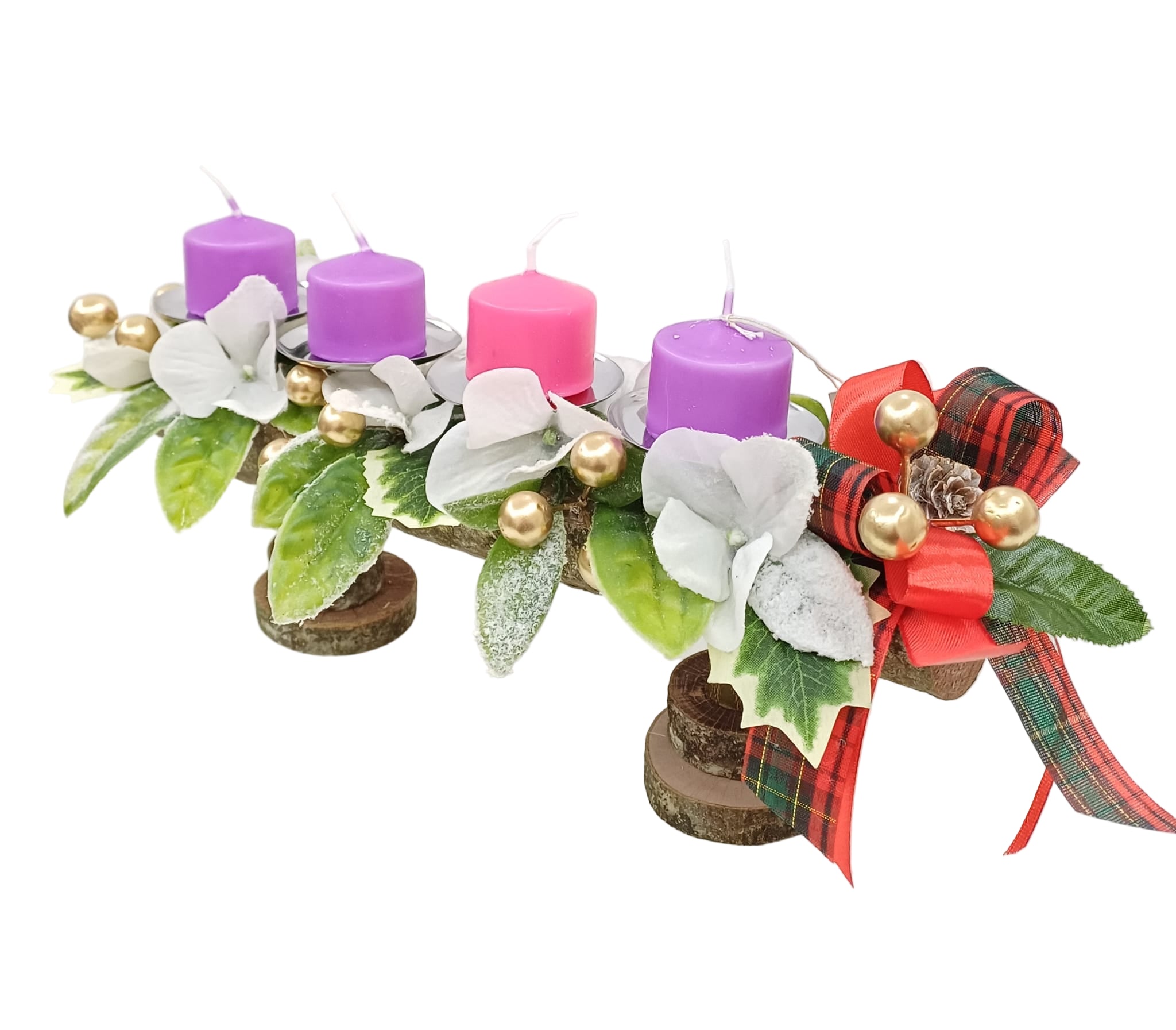 Corona Avvento tronchetto  e fiocco