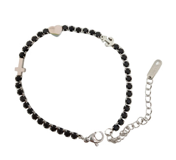 Bracciale in acciaio con zirconi e simboli fede speranza e carità