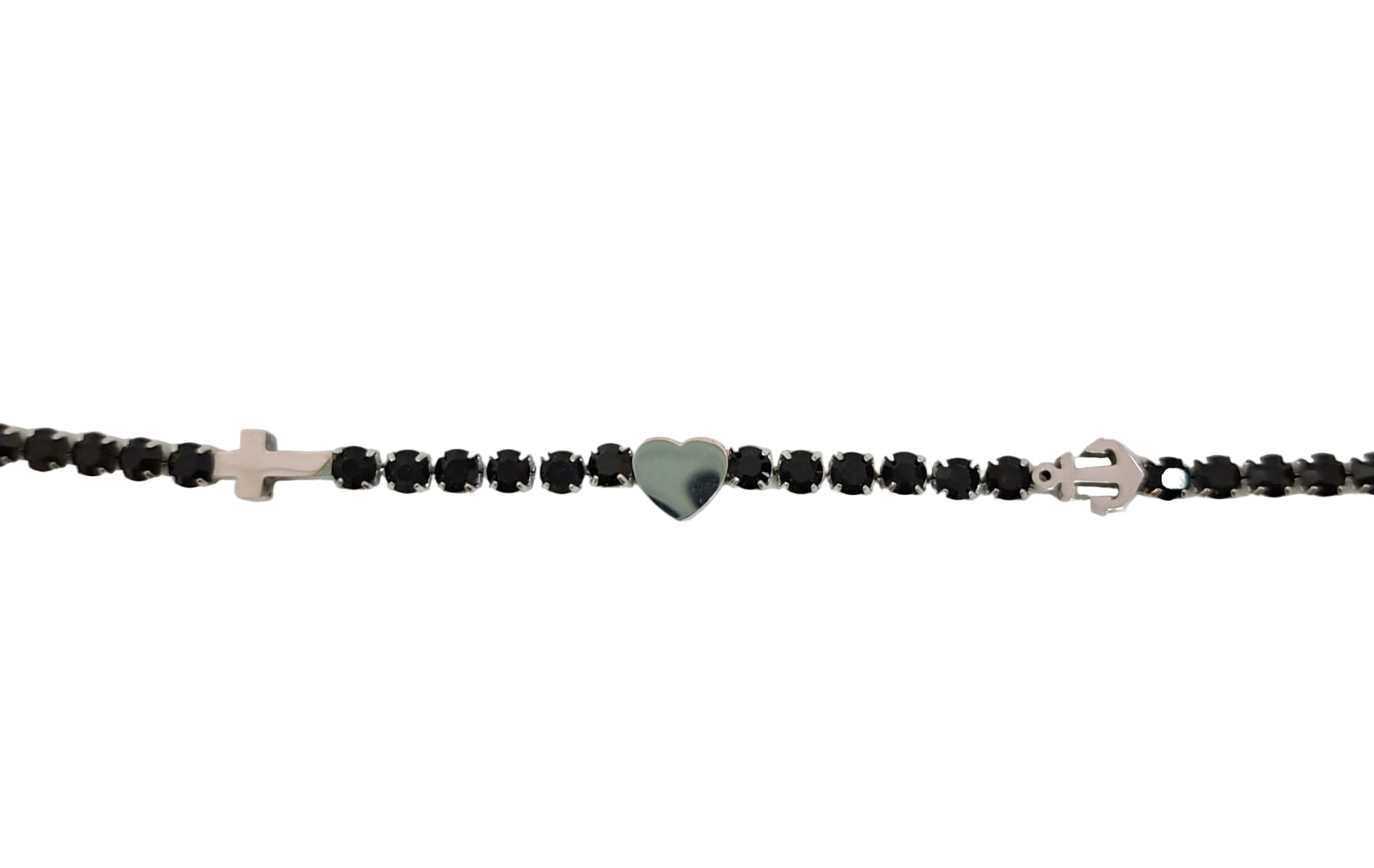 Bracciale in acciaio con zirconi e simboli fede speranza e carità
