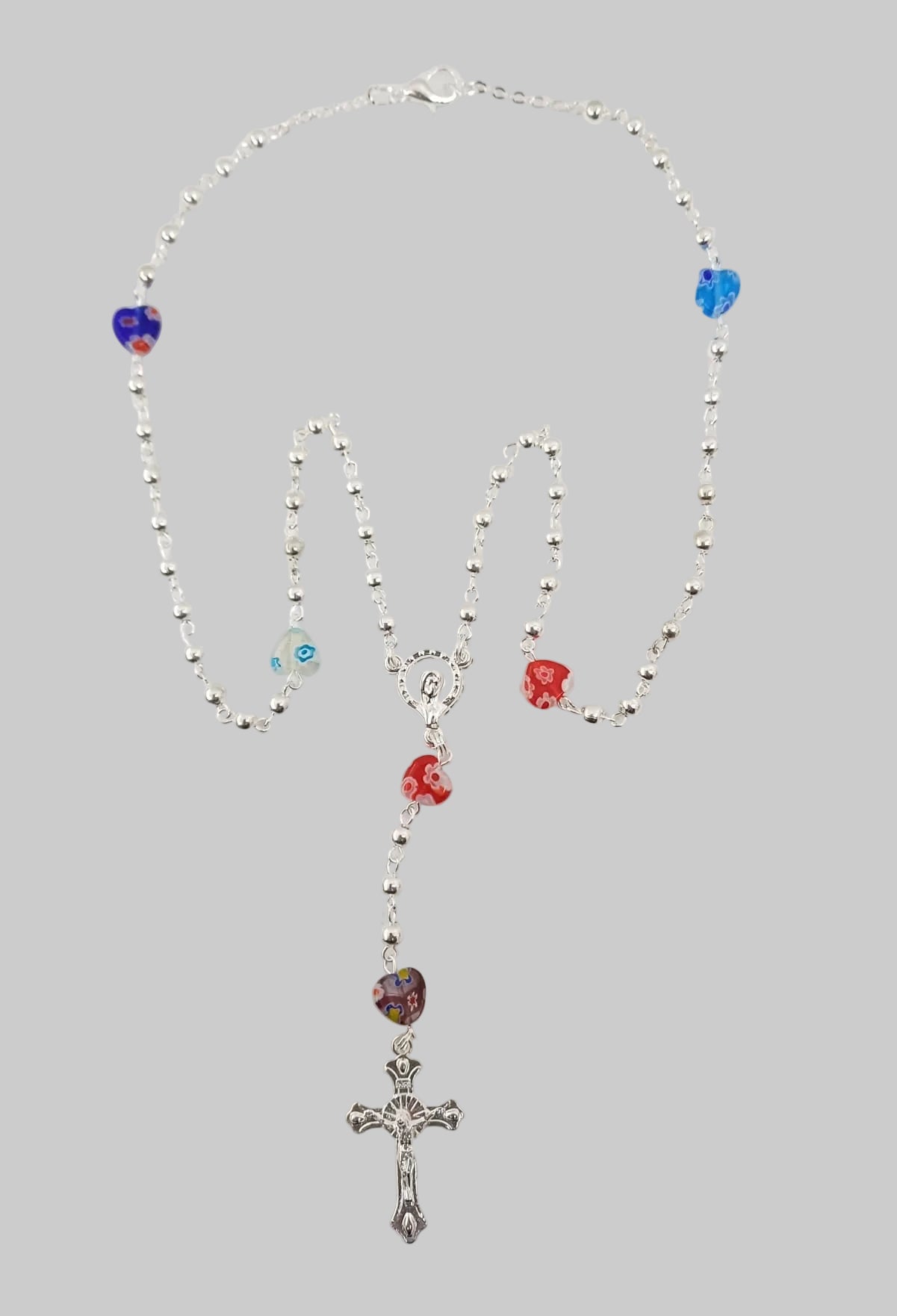 Rosario con grani color argento e pater murrina