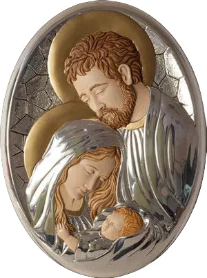 Quadro ovale Sacra Famiglia argentato