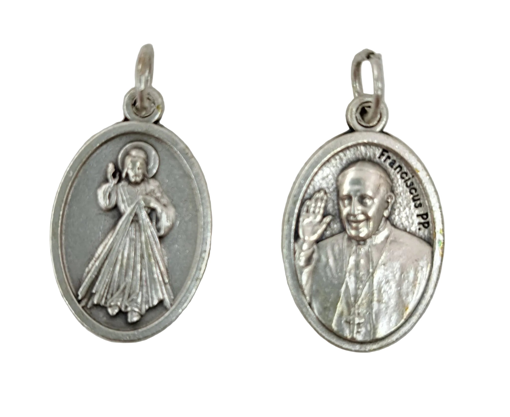 Medaglia Divina Misericordia/papa Francesco in zama color argento