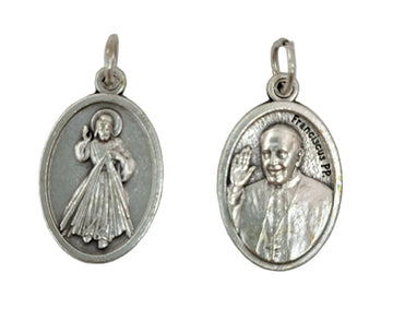 Medaglia Divina Misericordia/papa Francesco in zama color argento