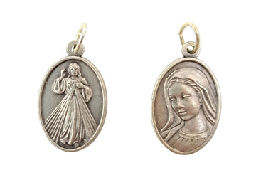 Medaglia Divina Misericordia/volto di Maria in zama color argento