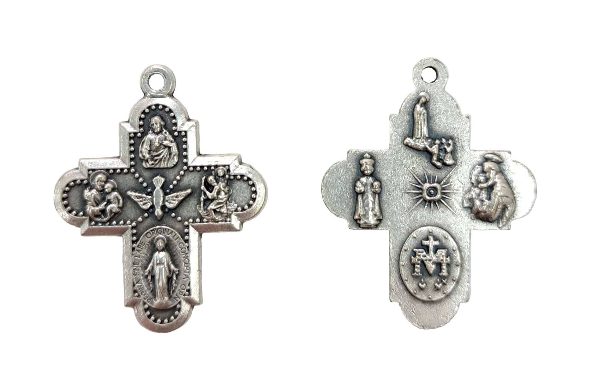Medaglia croce quattro vie in zama color argento