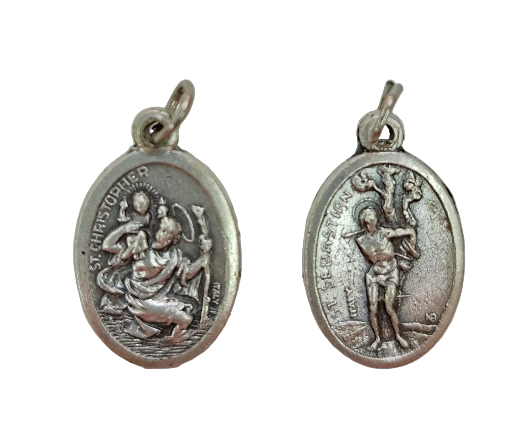 Medaglia San Cristoforo/San Sebastiano in zama color argento