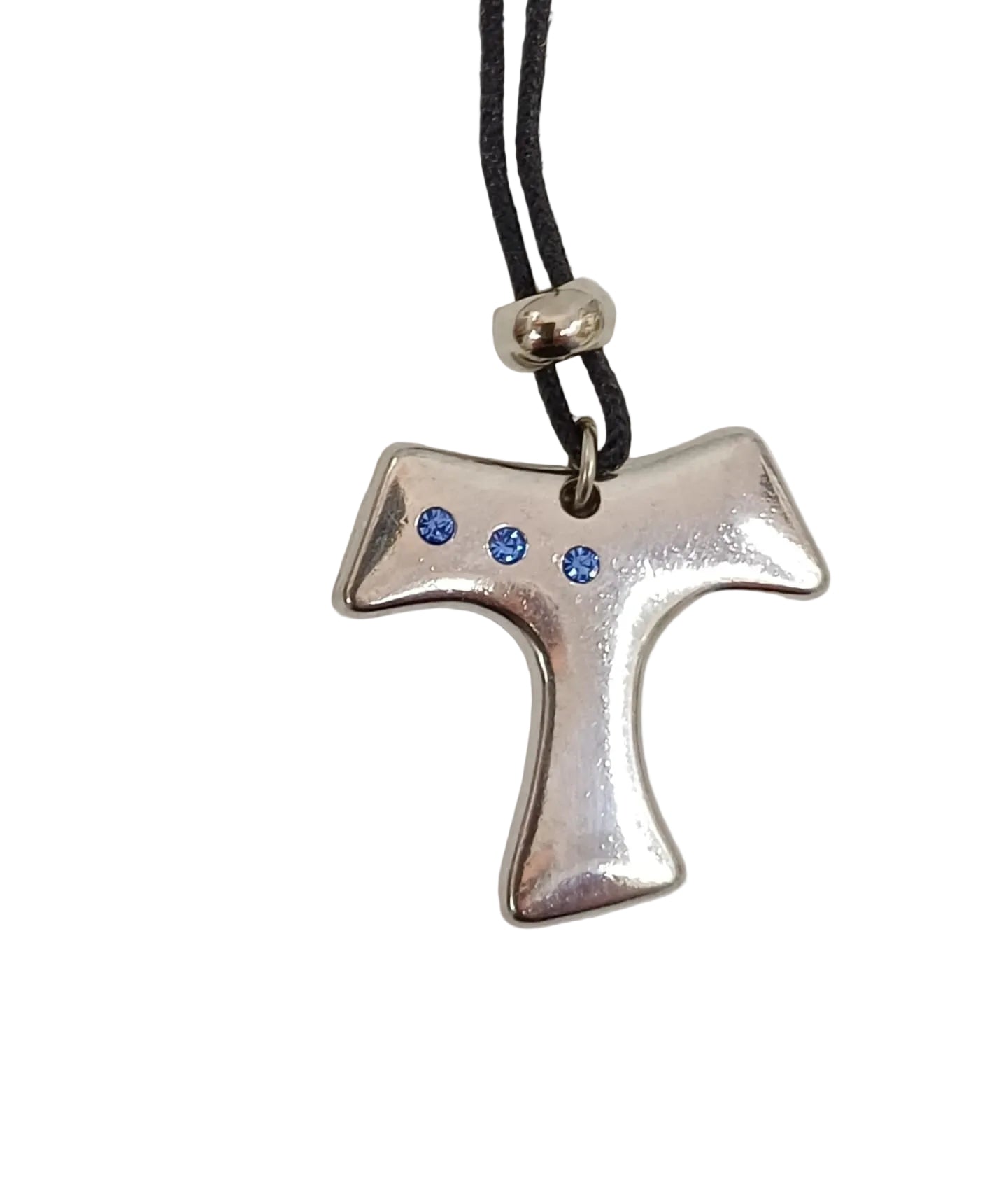 Collana cordoncino con ciondolo Tau in acciaio e strass