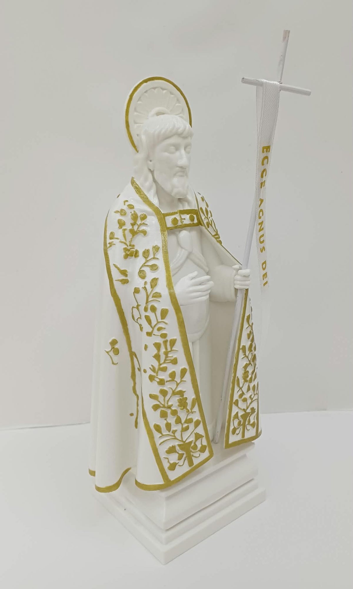 Statua San Giovanni Battista Angri bianco con dettagli oro