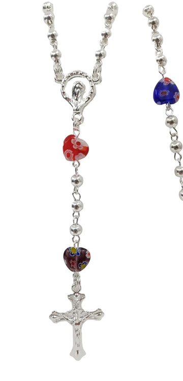 Rosario con grani color argento e pater murrina