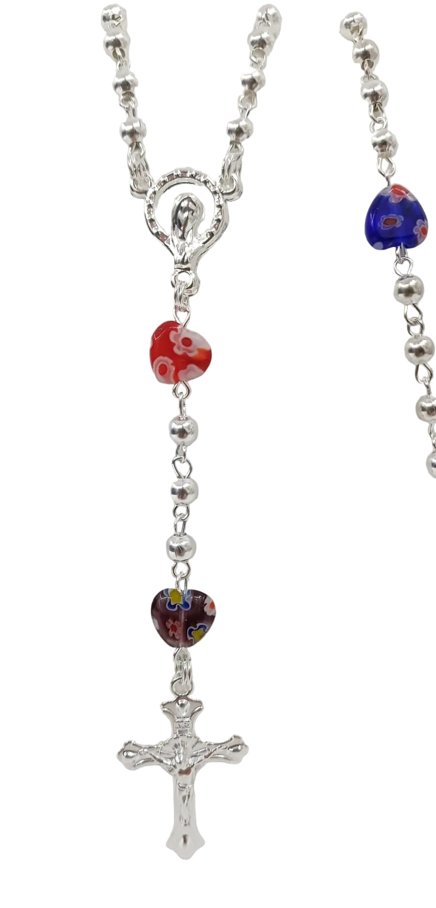 Rosario con grani color argento e pater murrina