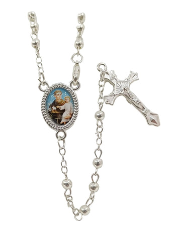 Rosario con grani color argento